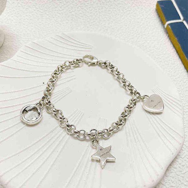 

factory outlet silver antique star heart-shaped pendant bracelet exquisite bracelet for men and women lovers, Black