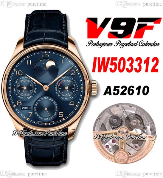 V9F 503312 Perpetual Kalender A52610 Automatische Herren Watch Rose Gold Blue Dial Marker Markier