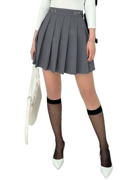 

dazy high waist horsebit detail pleated skirt m6lh#, Black