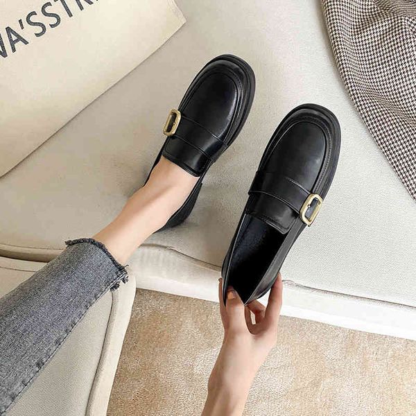 

dress shoes leather small leather shoes women's british style spring and autumn flat bottom versatile black soft doudou lefu znj6
