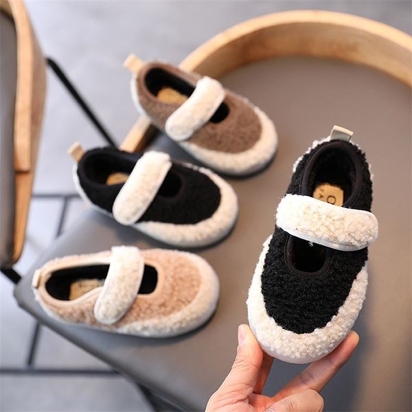 

children' snow boots autumn / winter girls' curly wool plush warm korean version of princess ins cotton shoes 21-30 lj201201, Black;grey
