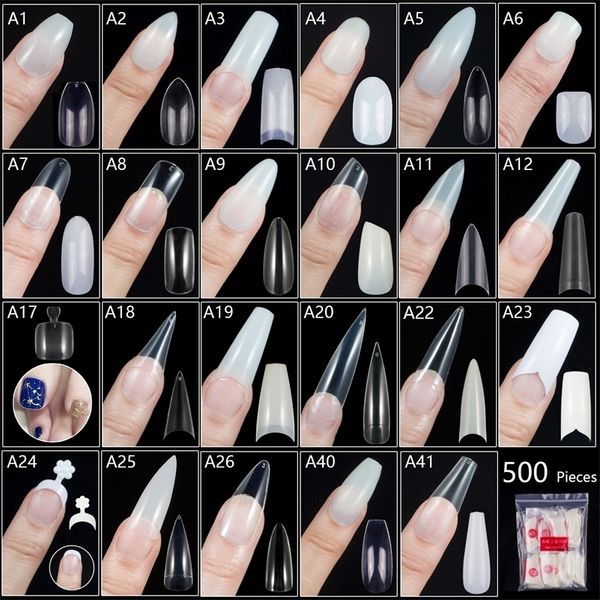 500 pezzi di ballerina stiletto bara arrotondata manicure quadrata finta lunga punta corta per unghie finte 220812