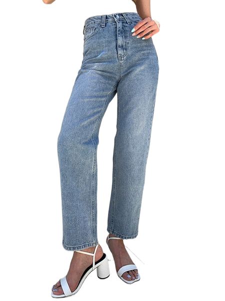 

dazy solid high waist straight leg jeans x8g2#, Blue