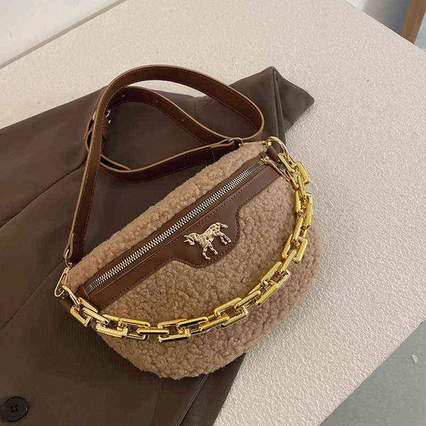 

thick chain waist bags winter plush fanny pack luxury women shoulder crossbody chest bags brand designer handbag female bag 220615