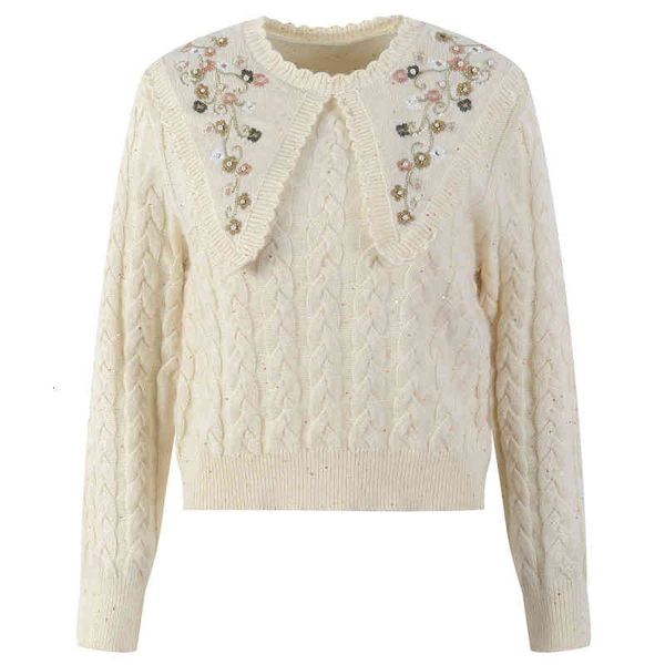 

women's knits tees design sense baby collar flower sweater women's early spring long sleeve pullover s78h, White