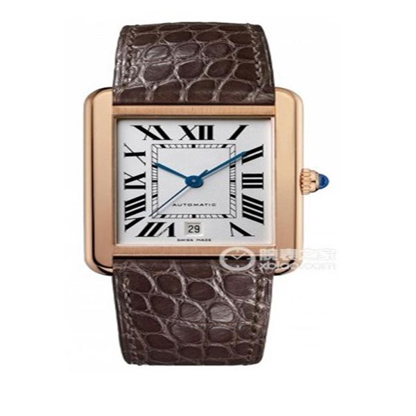 

men's mechanical automatic watch cow leather belt 41 mm in diameter sapphire mirror tank series 3a quality251j, Slivery;brown