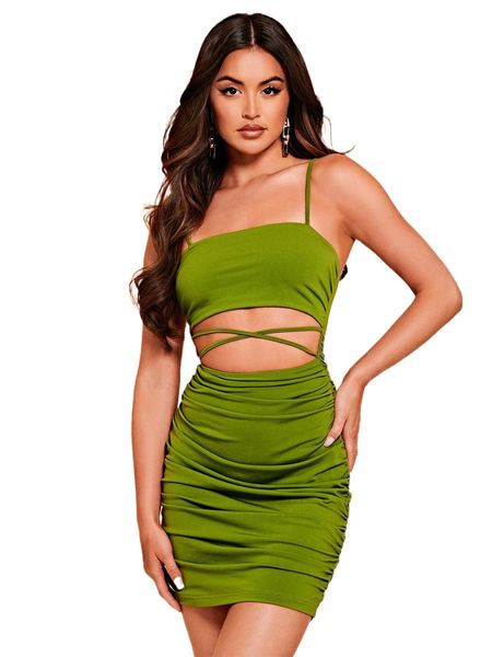 

bae ruched criss cross bodycon cami dress e3or#, Black;gray
