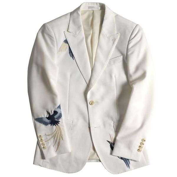 Marry Flower Ceremony Mans Suit Dress Ricamo Uomo Blazer Masculino Giacca da uomo Blazer elegante Homme Stage Stagewear Bianco 201104