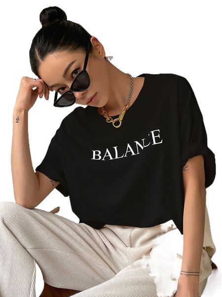 

dazy letter print drop shoulder tee i53d#, White
