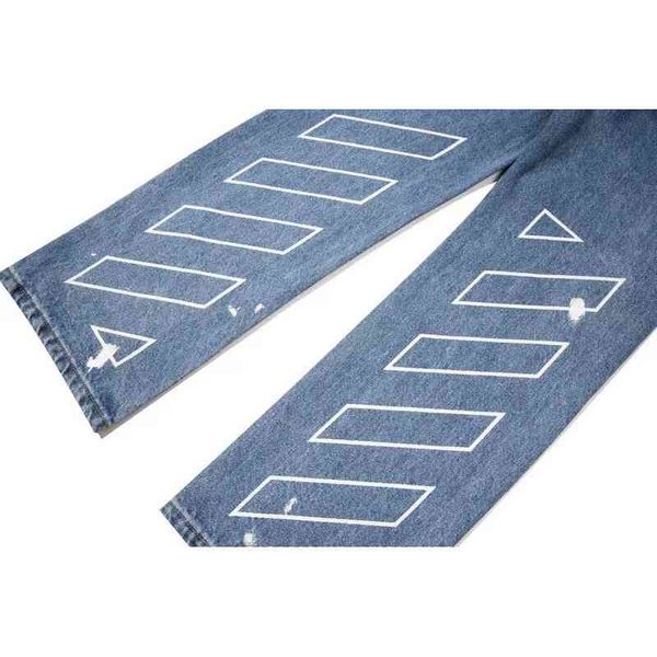 

fashion new trend casual pants luxury brand designer wholesale correct version of off line graffiti print wash used loose denim, Black