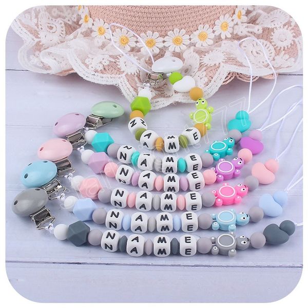 

personlized pacifiers holders baby name turtle silicone teether beads newborn pacifier clips tortoise soother chain silicone alphabet