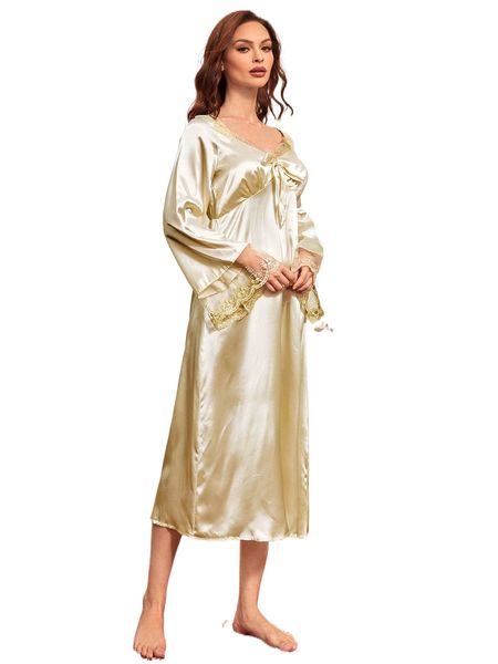 

eyelash lace panel knot front night dress a6sj#, Black;red