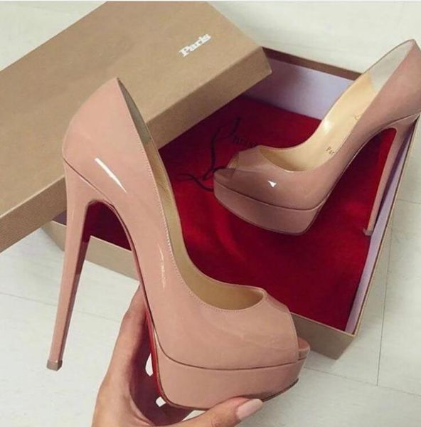 

women wedding dress pump sandal luxury red sole high heels nude patent leather ladys sandals peep toe platform red bottoms shoes with box, Black