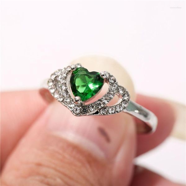 Anéis de casamento MFY Moda Green Heart Zircon Crystal Ring for Women Engagement Party Jewelry Acessórios de mão Tamanho 6-10 Wynn22
