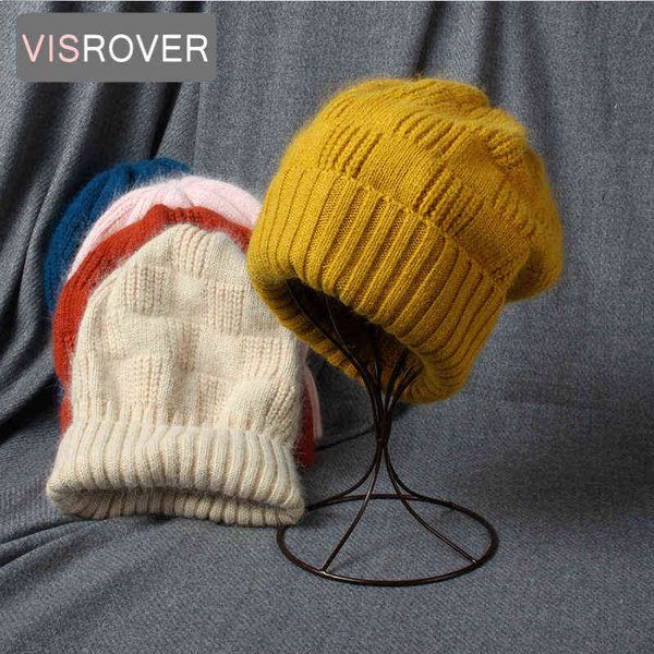 

fish rover 9 coloring rabbit fur woman winter hat solid color autumn hats matched warm soft bonnet skullies gift j220722, Blue;gray