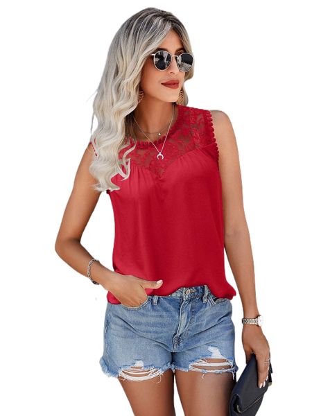 

contrast lace solid tank u624#, White