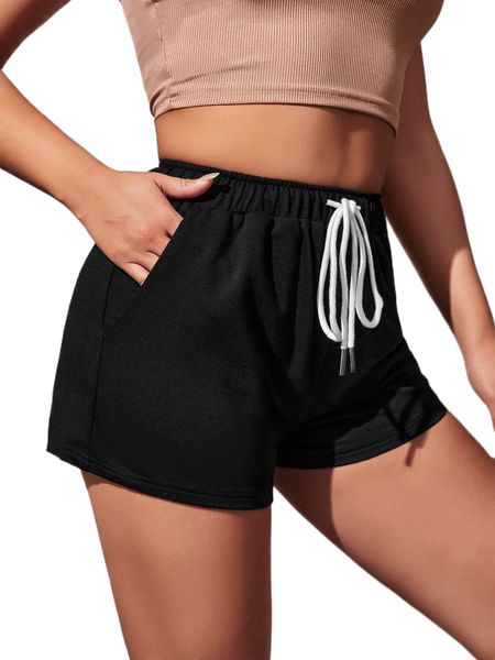 

petite slant pocket drawstring shorts 29db#, White;black