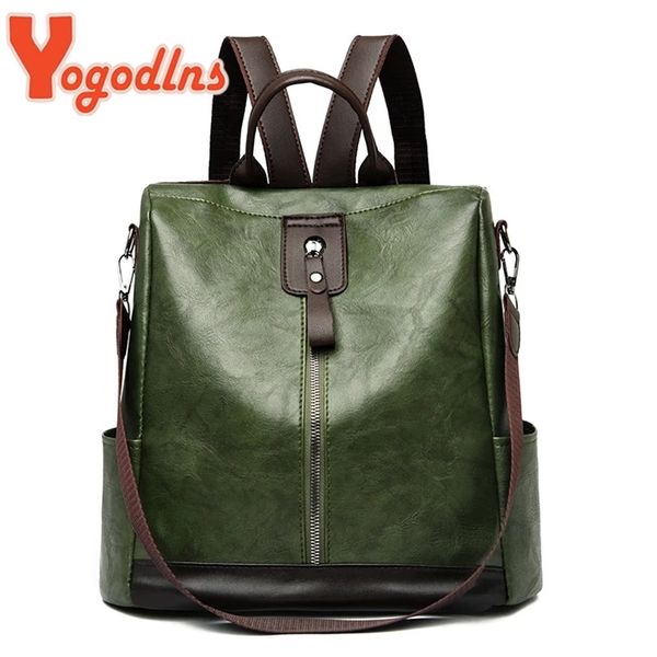 

yogodlns vintage pu leather backpack women big capacity travel backpack teenager school bag female business knapsack luxury bag 220323