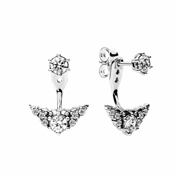 Prenses Taç Kolye Saplama Küpe Otantik 925 Sterling Sivler CZ Diamond Womens Düğün Tasarımcı Mücevher Pandora Küpe için Orijinal Kutu