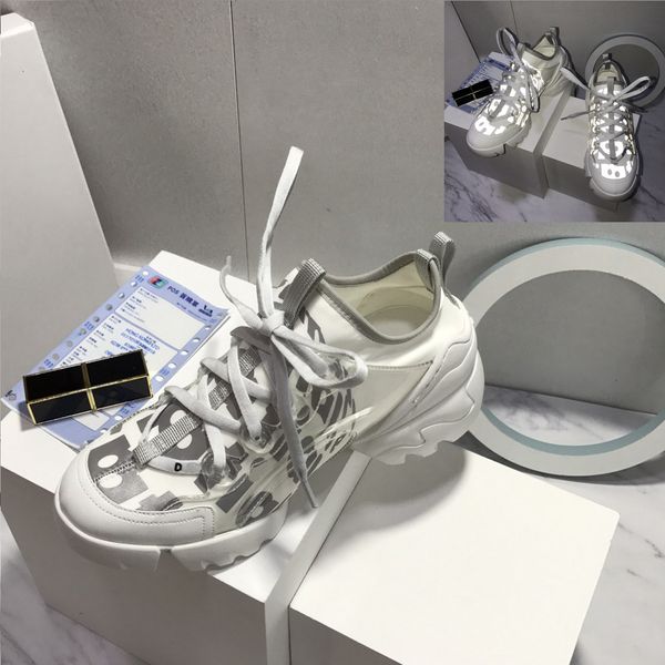 

designer shoe streetwear sneakers women casual shoes womens thick bottom light reflection effect fashion d-connect sneakers, Black