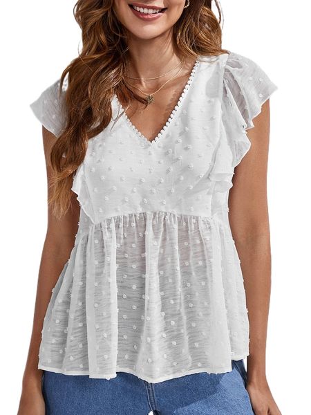 

swiss dot peplum blouse t1ku#, White