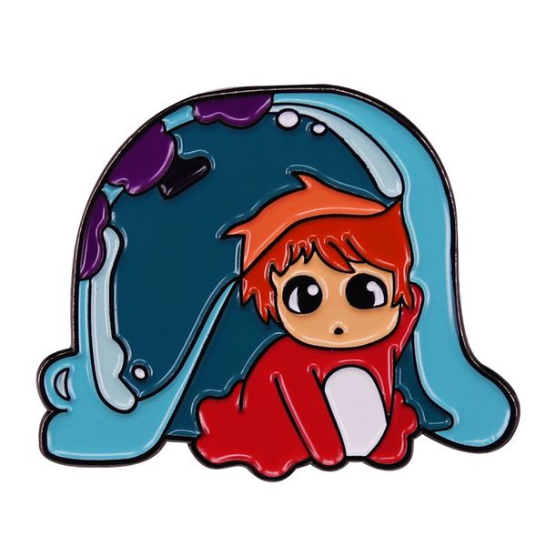 

cute ponyo enamel pin brooch hayao miyazaki badge ghibli anime jewelry, Blue