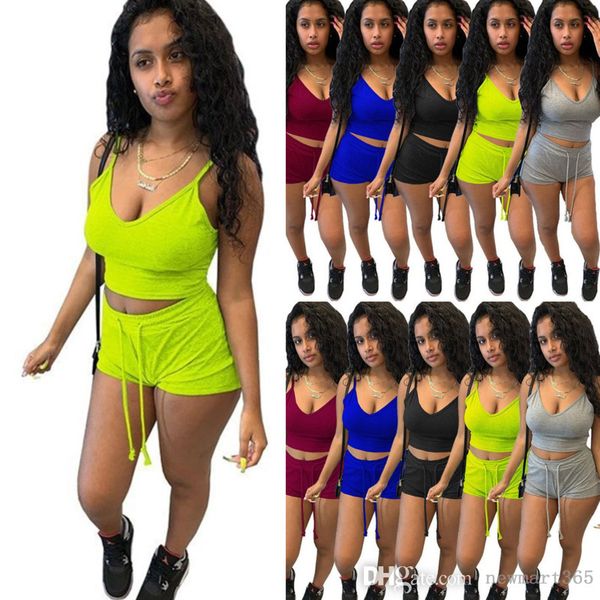 

womens tracksuits tank 2 two piece set summer sport solid biker shorts outfits, Gray