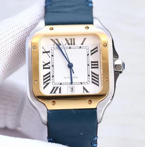 

2022 new square watches 40mm geneva genuine stainless steel mechanical watches case and bracelet fashion male wristwatch, Slivery;brown