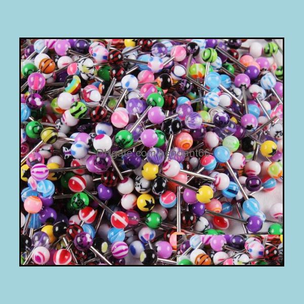 

tongue rings body jewelry ring bar 100pcs/lot mix color uv acrylic piercing barbell drop delivery 2021 6gxrp, Silver