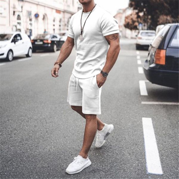 

summer european and american tracksuit short sleeved shorts suit men's cross-border two-piece casual men's wear, Gray