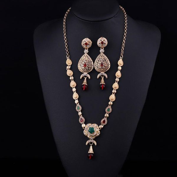 Anhänger Halsketten Marokko Brautschmuck Ohrring Halskette Set Vergoldung Strass Für Frauen Arabisch Pakistan Kaftan SchmuckAnhänger Anhänger