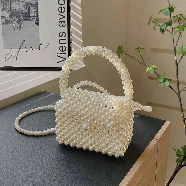 

mini pearl box beaded handbag handmade beads small handle bag female flap shoulder bag evening party clutch crossbody bag
