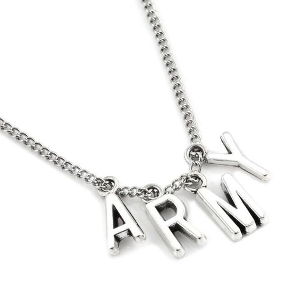 

simple punk letter army necklace pendant for woman men bulletproof youth trendy minimalist choker accessories fashion kpop jewelry gift, Silver