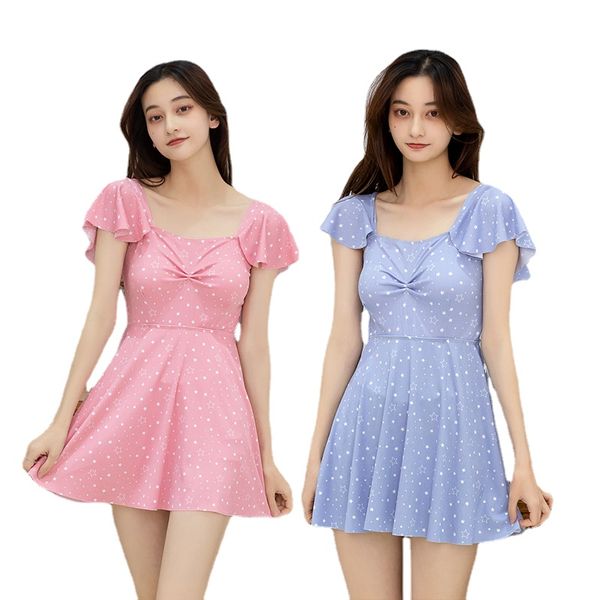 

summer women's sleeveless starlight one-piece swimsuit covers the belly and shows thin chest conservative korean ins spring swimsuit