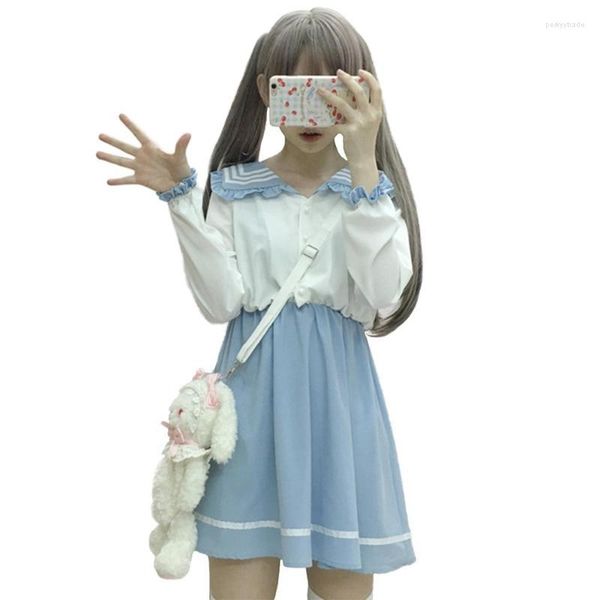 Vestidos casuais japonês moda moda fofa princesa lolita vestido mulheres irmãs mole marinheiro colarinho colar kawaii halloween mini