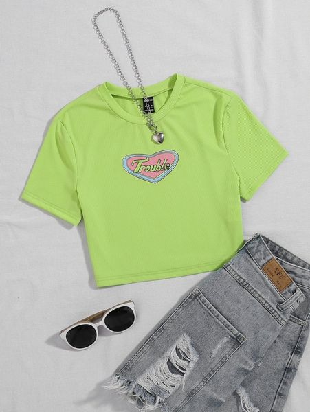 

heart & letter graphic rib knit crop tee r9ex#, White