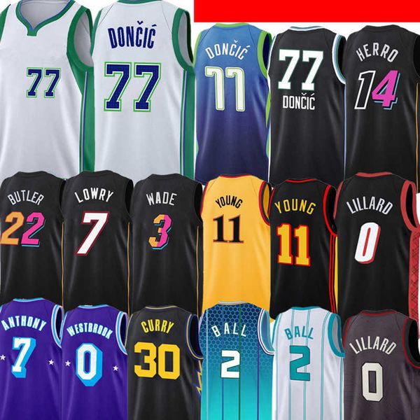 

77 luka trae young doncic basketball jimmy 22 butler tyler 14 herro lamelo 2 ball carmelo 7 anthony russell 0 westbrook''nba', Black;red