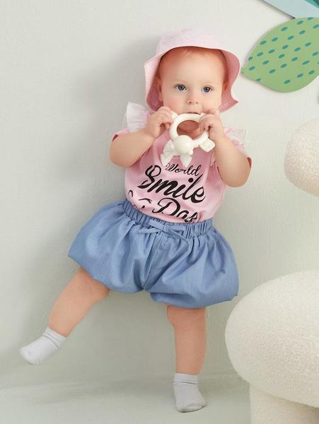 

baby letter graphic bow front ruffle trim without hat she, Blue