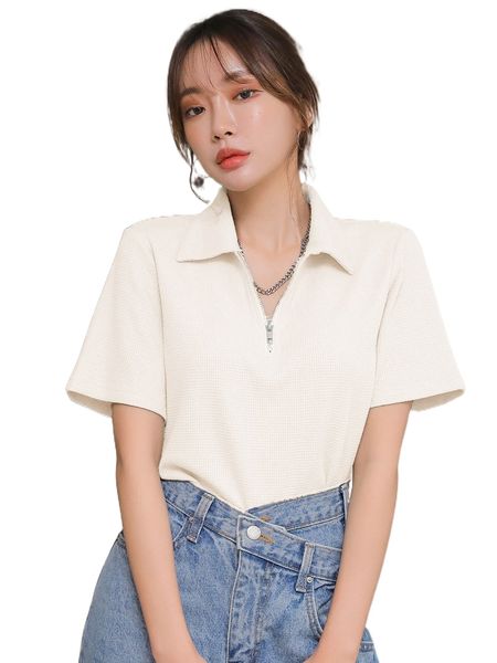 

dazy waffle knit quarter zip tee l9cw#, White