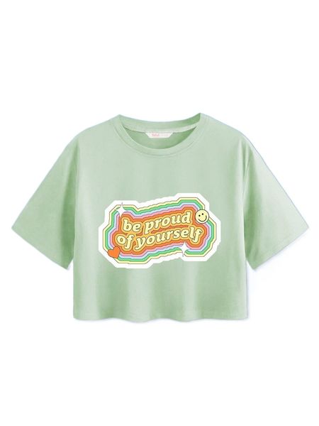 

romwe x allimadeit slogan cartoon face graphic crop tee j8lo#, White