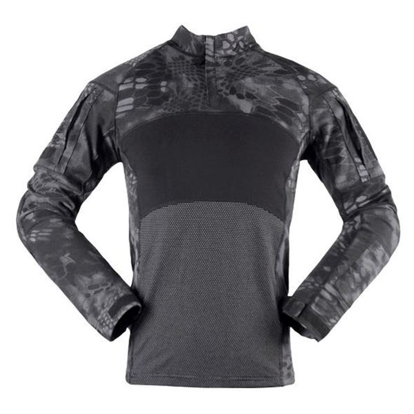 Atmungsaktives Outdoor-T-Shirt für Herren, Camouflage, taktische Reißverschlusstasche, langärmelig, Baumwolle, Kampffrosch-Shirt, Herren-Training