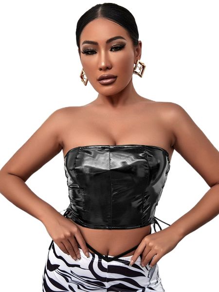 

sxy grommet lace up side pu tube v188#, White