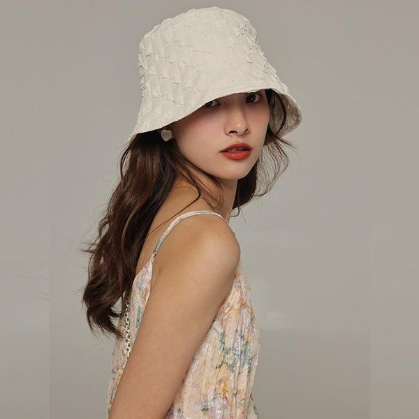 Berets MueRaa Mode Frauen Mädchen Falten Plaid Eimer Hüte Koreanischen Stil Frühling Sommer Einfarbig Sonne Angeln Caps Vintage HüteBerets