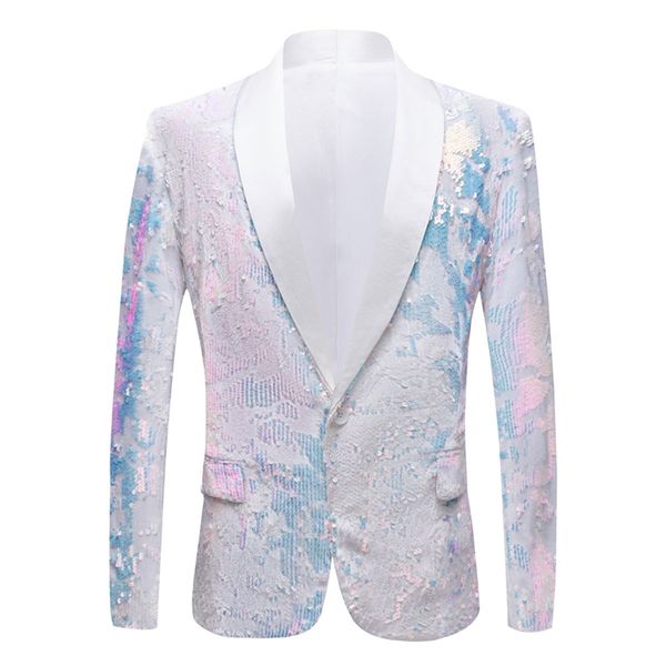 Homens Pure White Velvet Fantasia Cor Lantejoulas Blazers Night Club Cantores Casamento Noivo Prom Smoking Slim Fit Terno Jaqueta Blazer 220514