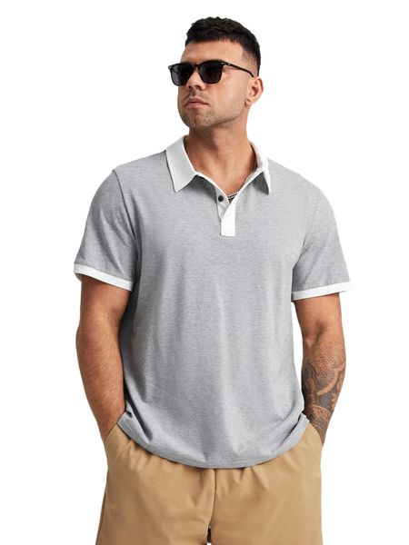 

extended sizes men contrast collar polo shirt a5h8#, White;black