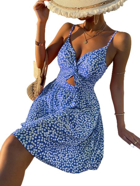 

ditsy floral twist front cami dress i8m9#, Black;gray