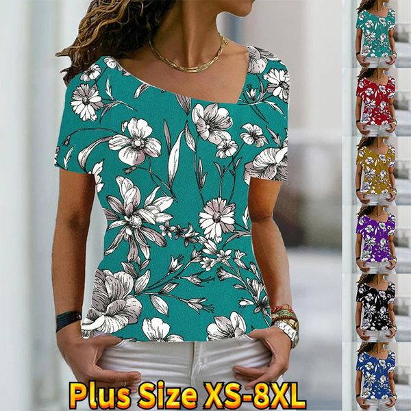 T-shirt feminina Fashion Fashion Fashion Vintage Floral Print Theme Short Slave Tirch V Neck Top Top Summer XS-8XL/3D Printingwomen's