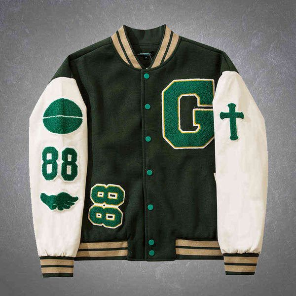 

casual baseball vintage jacket men's furry letters embroidery patchwork streetwear hip hop college style varsity jackets t220728, Black;brown