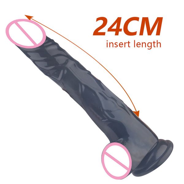 Enorme vibratore realistico da 24 cm con lunghezza di inserimento per donne super morbido con ventosa giocattoli sexy massaggio corpo anale con vagina gay