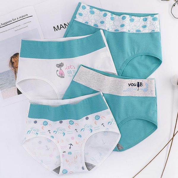 

4 pieces panties for women cotton plus size big underwear female causal underpants ladies lingerie cartoon briefs, Black;pink